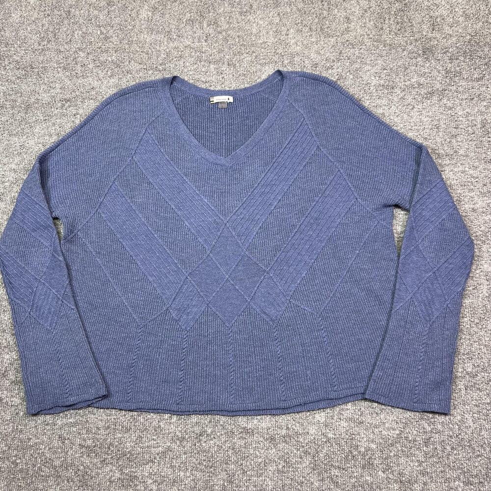 Smartwool Sweater Womens Large Blue Wool Blend V Neck Geometric Knit Pullover